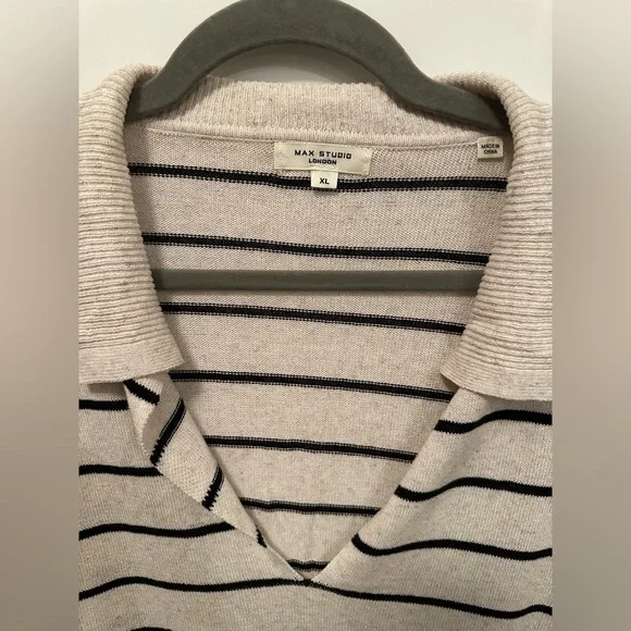 Max Studio Cream and Black Striped V-Neck Shirt - Picture 2 of 4